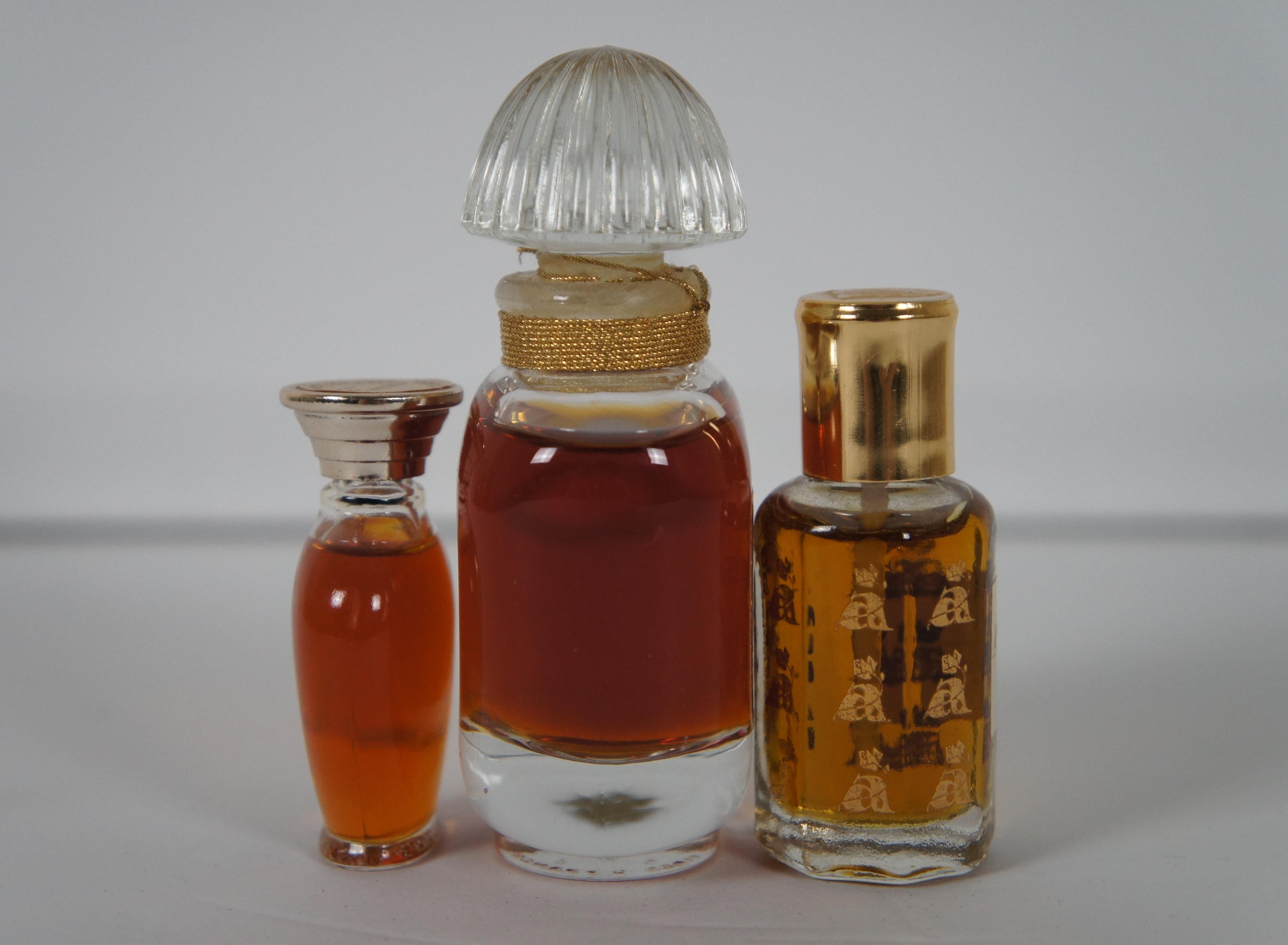 3 1960s French Perfume Bottles Miss De Rauch Femme Marcel Rochas Yves St Laurent In Good Condition For Sale In Dayton, OH