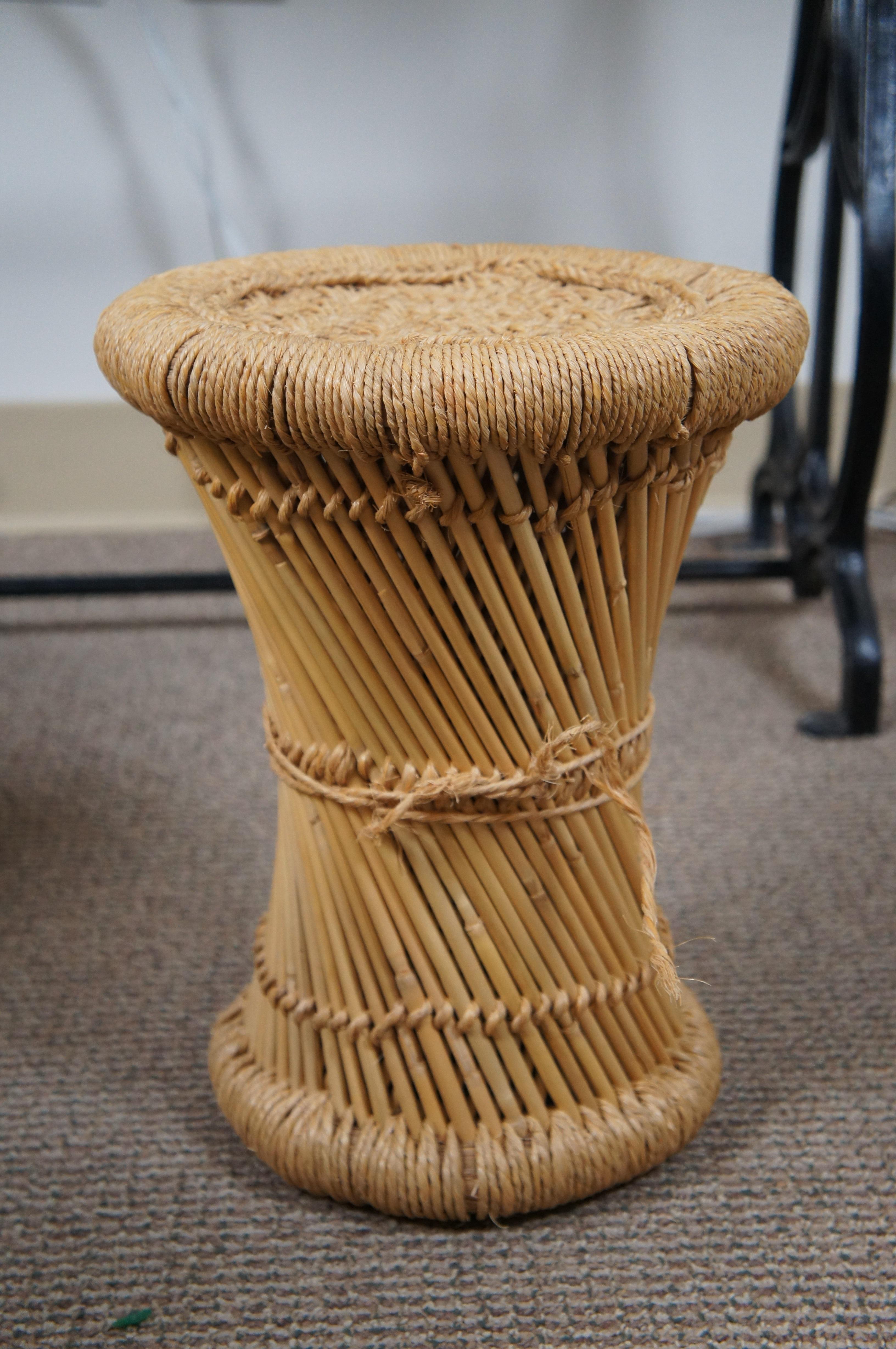 Late 20th Century 3 1970s Mid Century Modern Spiral Cane & Woven Sisal Nesting Stools Tables 17