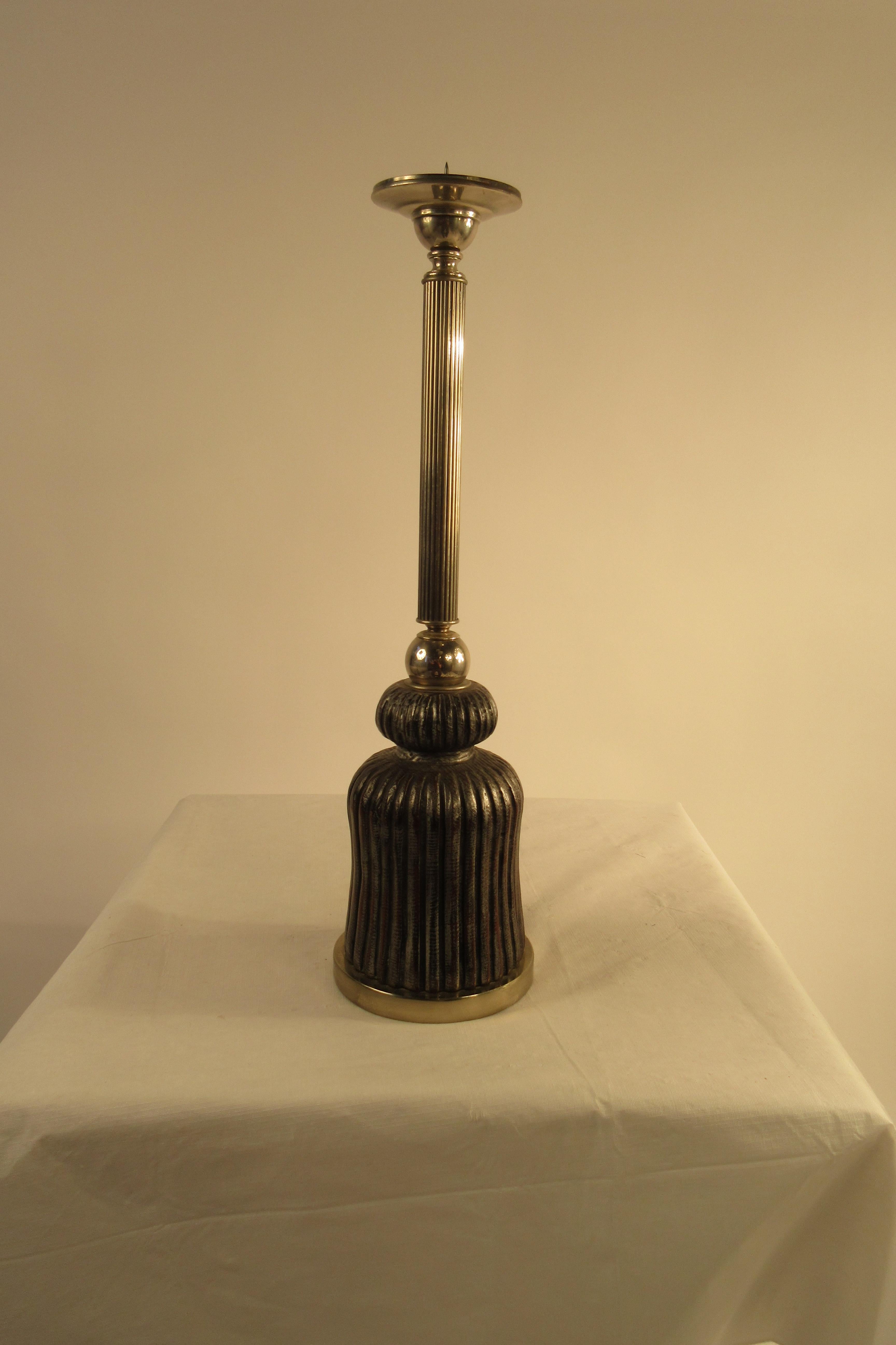 Late 20th Century 3 1980s Silver Plate and Wood Tassel Candlesticks