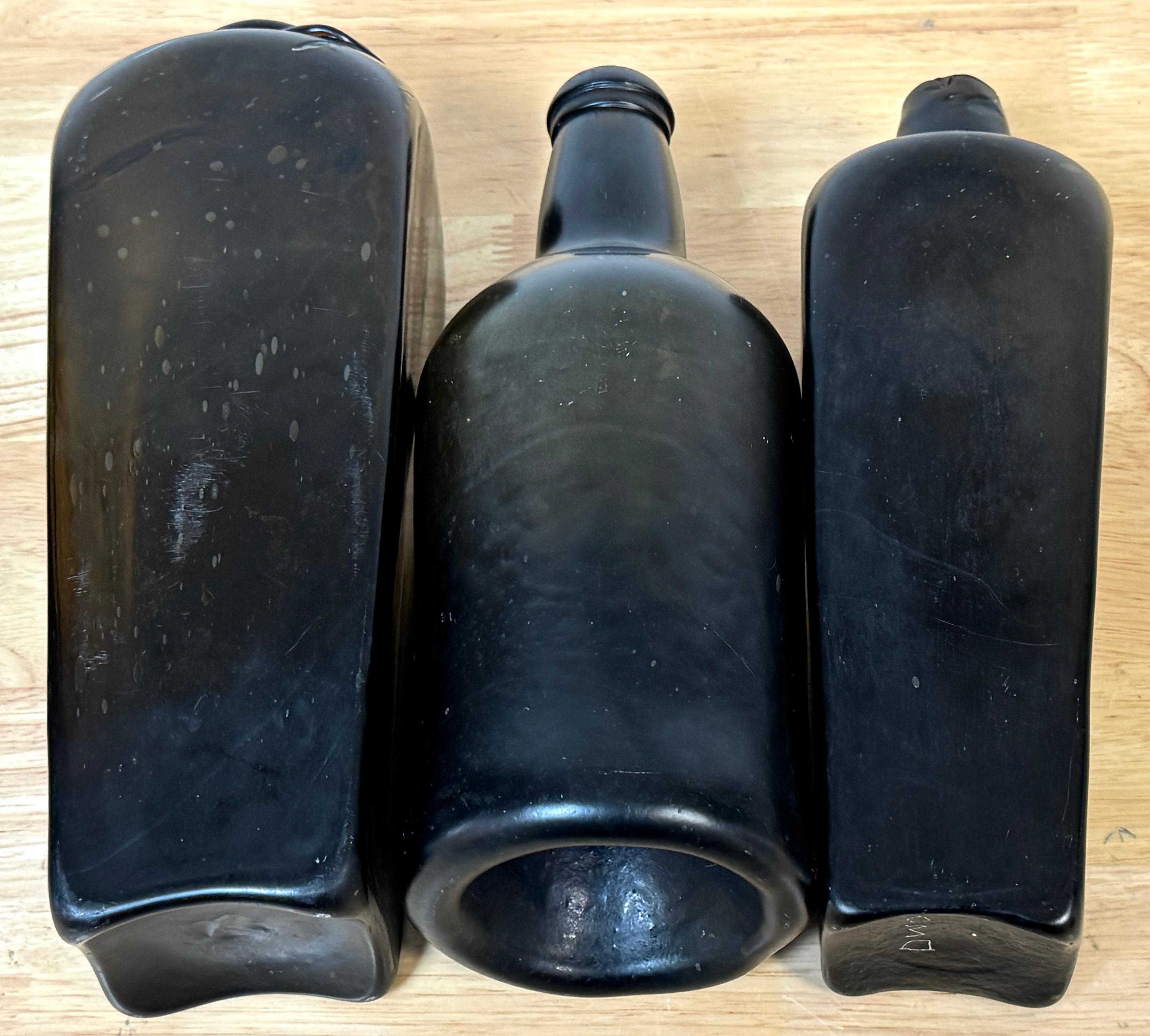 3 19th C. Shipwreck Olive Green Glass Liquor Bottles, Van Den Bergh & Co. et al For Sale 9