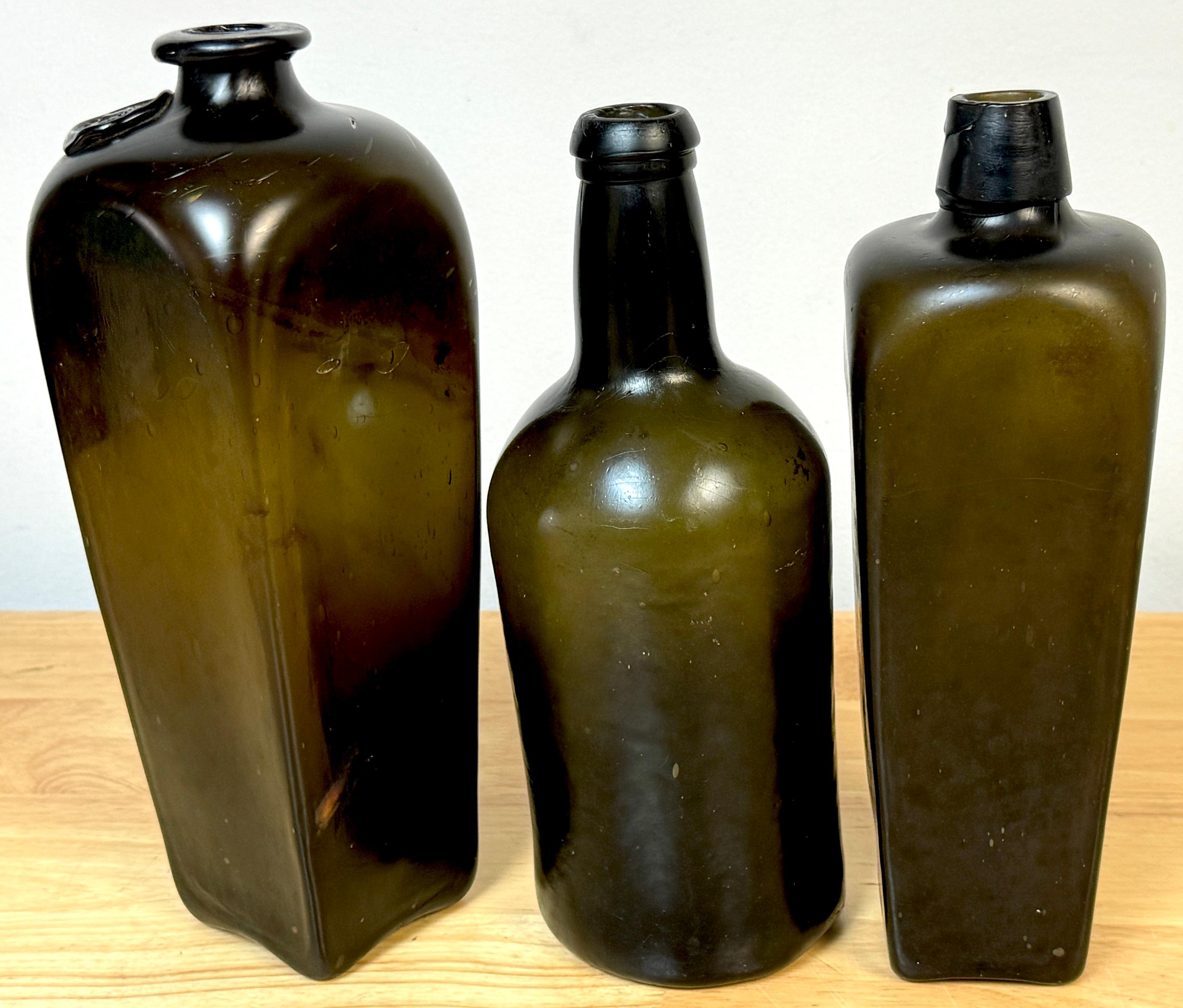 3 19th C. Shipwreck Olive Green Glass Liquor Bottles, Van Den Bergh & Co. et al For Sale 10