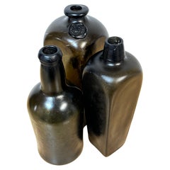 3 19th C. Shipwreck Olive Green Glass Liquor Bottles, Van Den Bergh & Co. et al