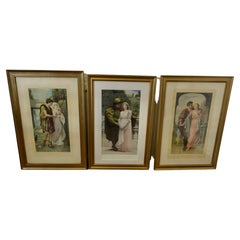 3, 19th Century Framed Pre Raphaelite  Romantic Prints