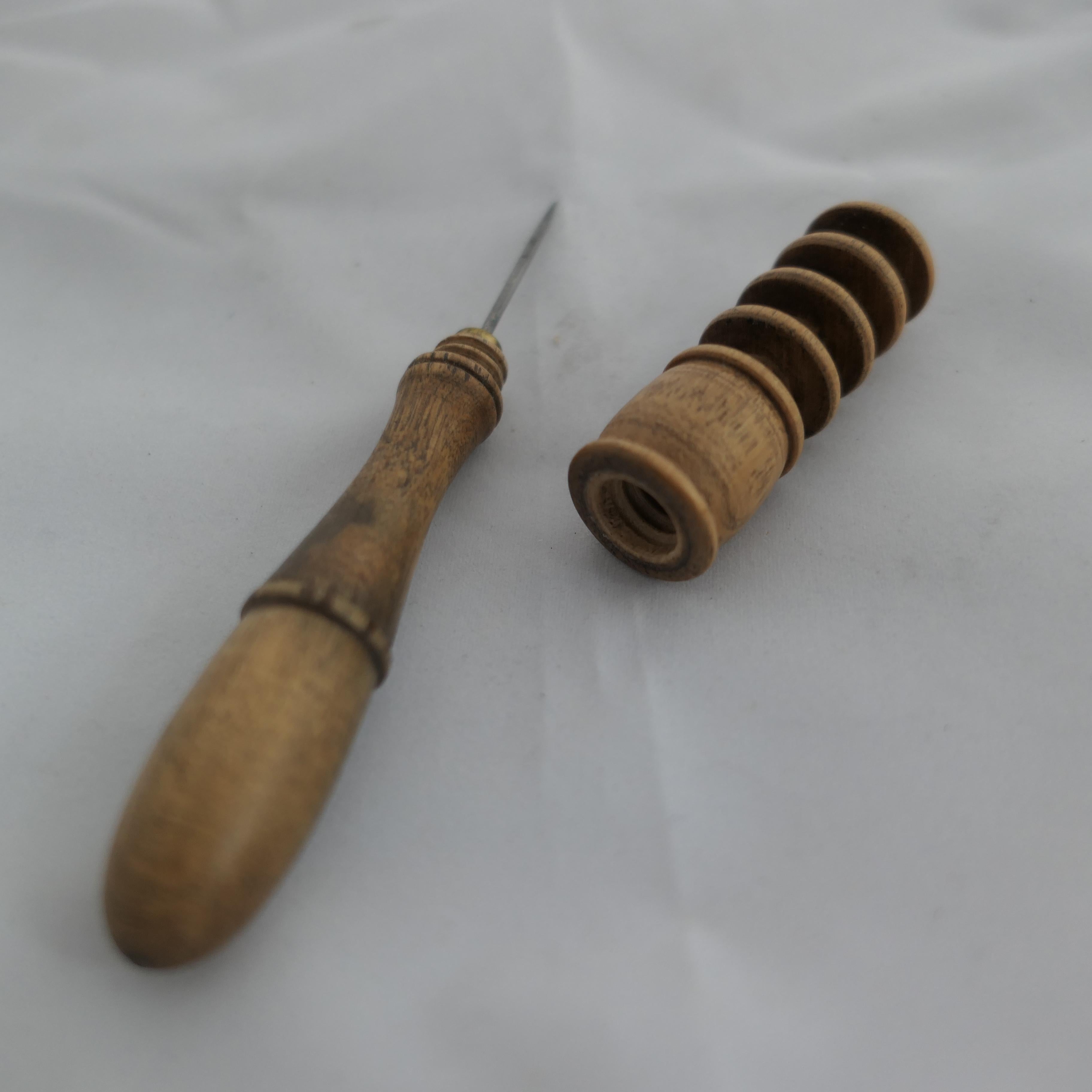 Sycamore 3 19th century Hand Made Treen Items, Pounce, Plumb Bob, Bodkin    For Sale