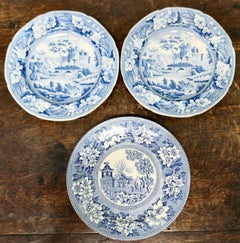3 19th century Lovely Blue and White English Plates  3 Good dresser pieces