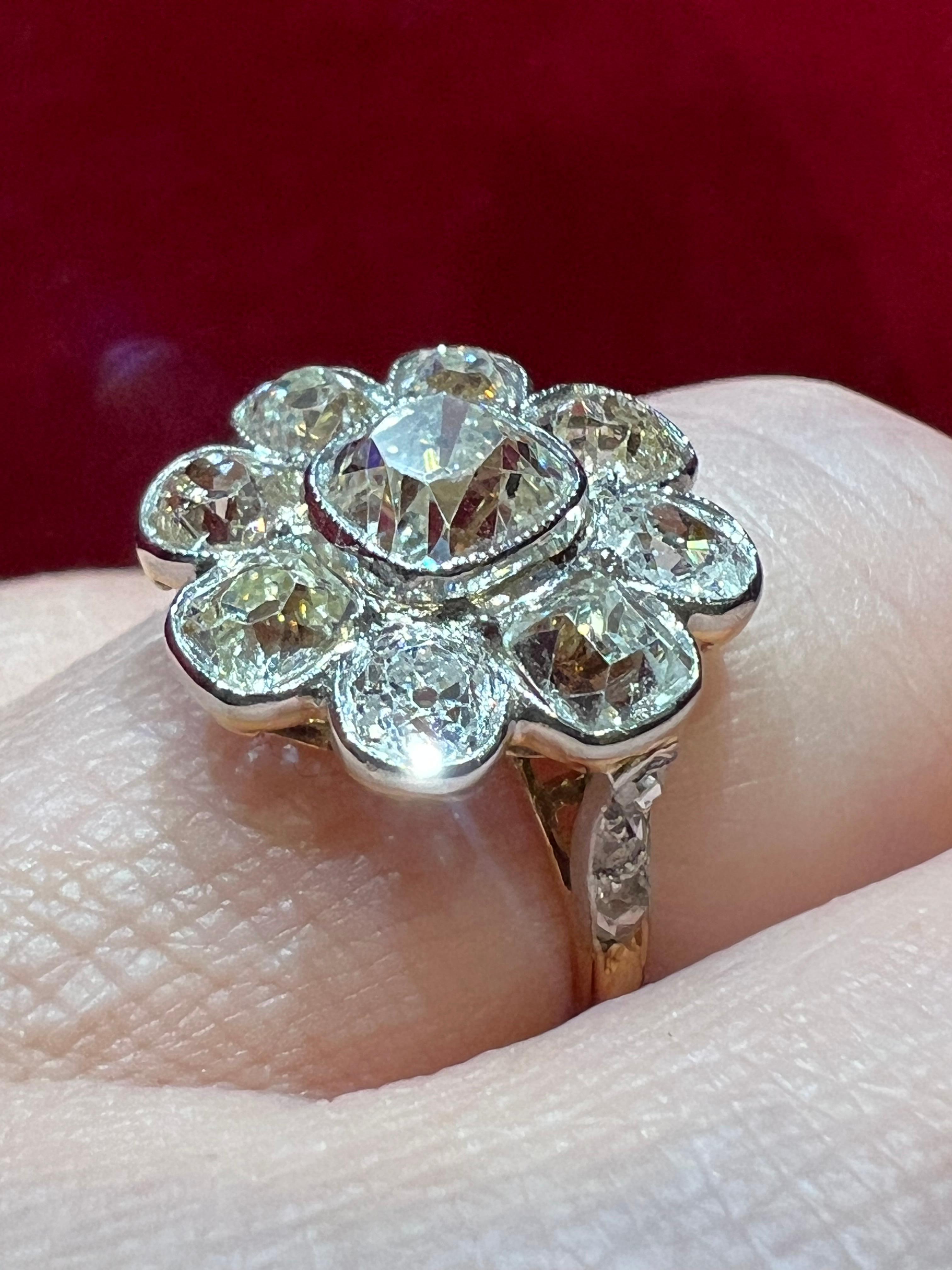3, 20 Carat Old Cut Cushion Diamonds Engagement Ring, 19th Century For Sale 4