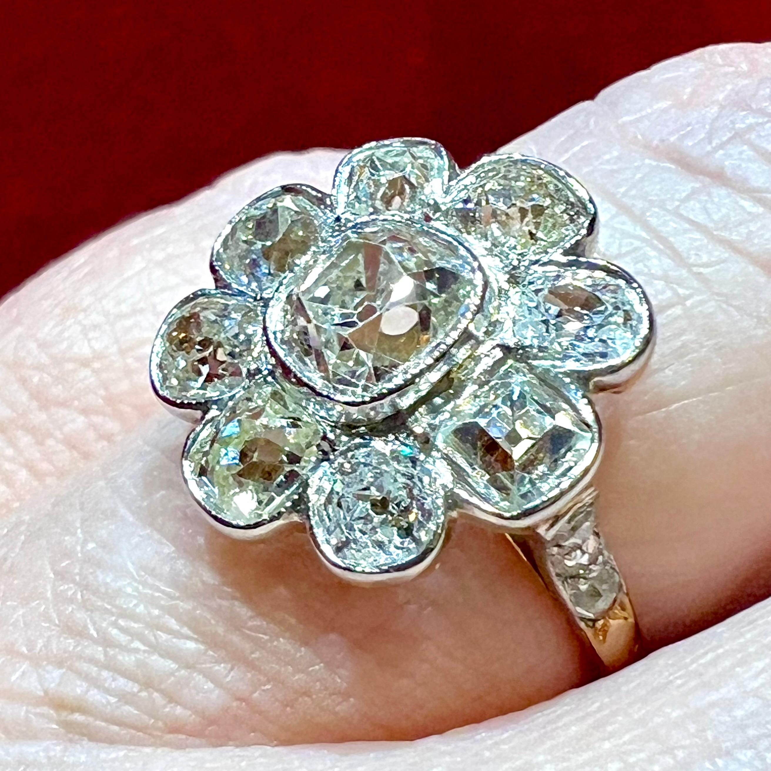 3, 20 Carat Old Cut Cushion Diamonds Engagement Ring, 19th Century For Sale 5