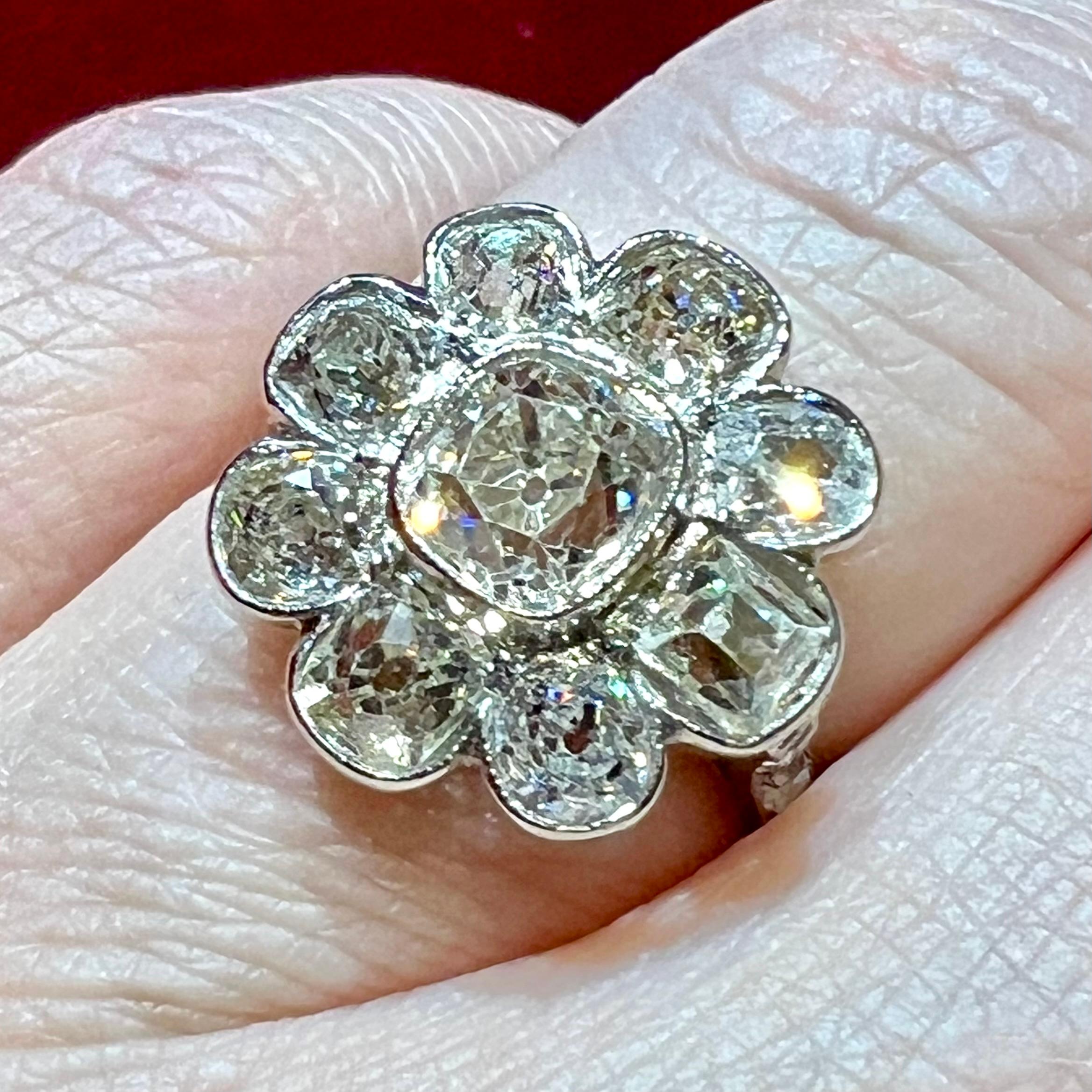 3, 20 Carat Old Cut Cushion Diamonds Engagement Ring, 19th Century For Sale 6