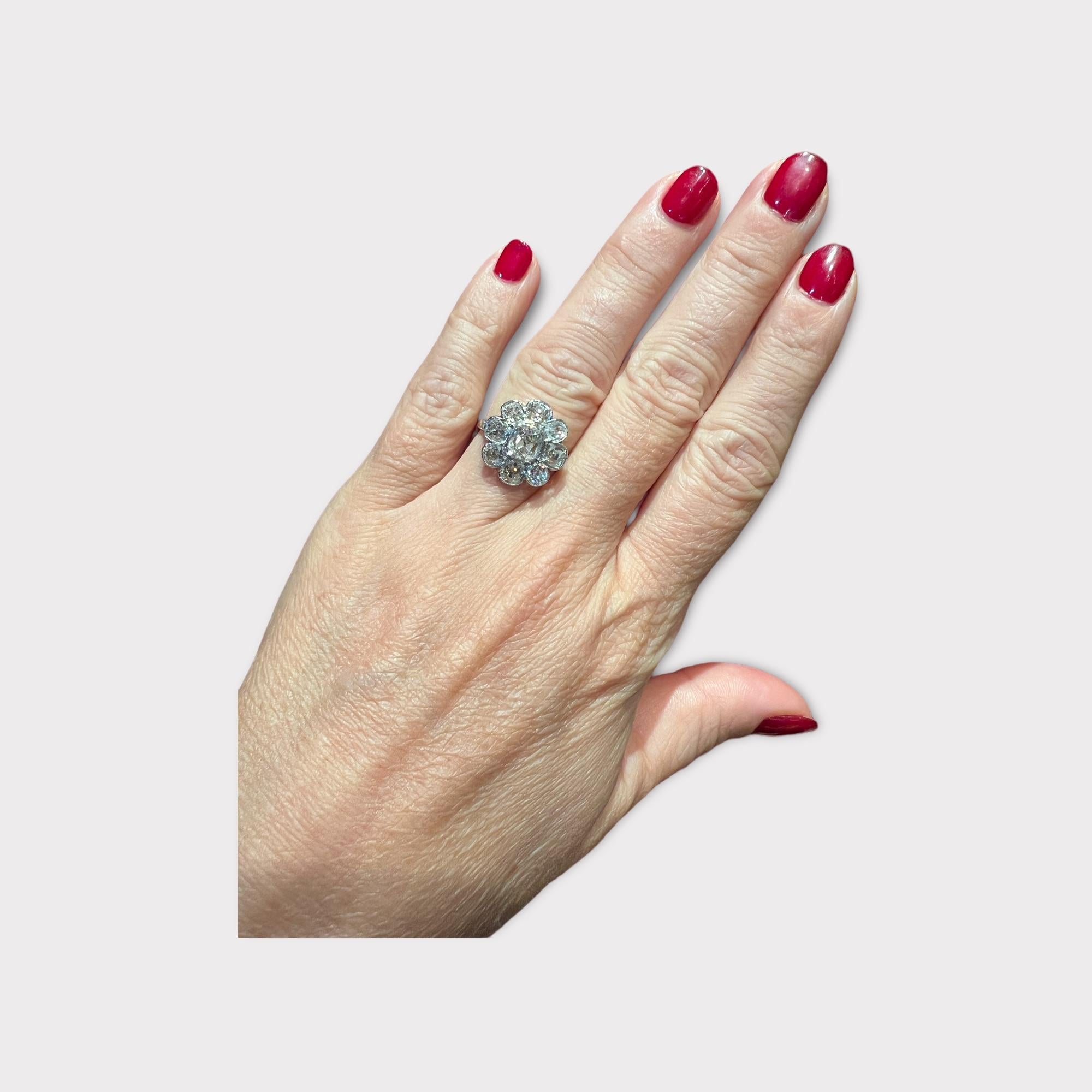 Cushion Cut 3, 20 Carat Old Cut Cushion Diamonds Engagement Ring, 19th Century For Sale