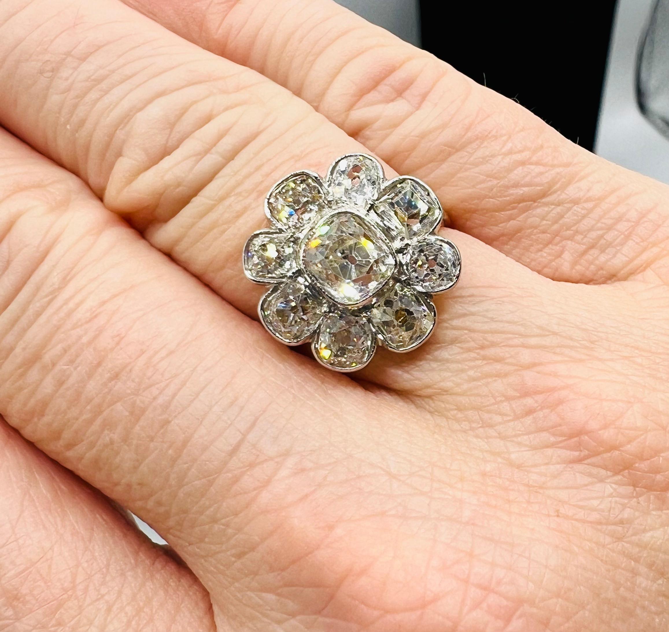 3, 20 Carat Old Cut Cushion Diamonds Engagement Ring, 19th Century For Sale 1
