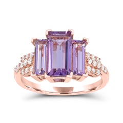 3-3/8 Carat Baguette Amethyst Diamond Accented Three-Stone Ring