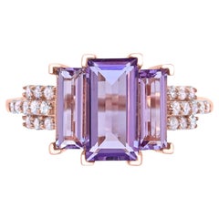 3-3/8 Carat Baguette Amethyst Diamond Accented Three-Stone Ring
