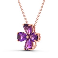 3-3/8 ct. Amethyst Floral Pedant Necklace in 14K Rose Gold over Sterling Silver