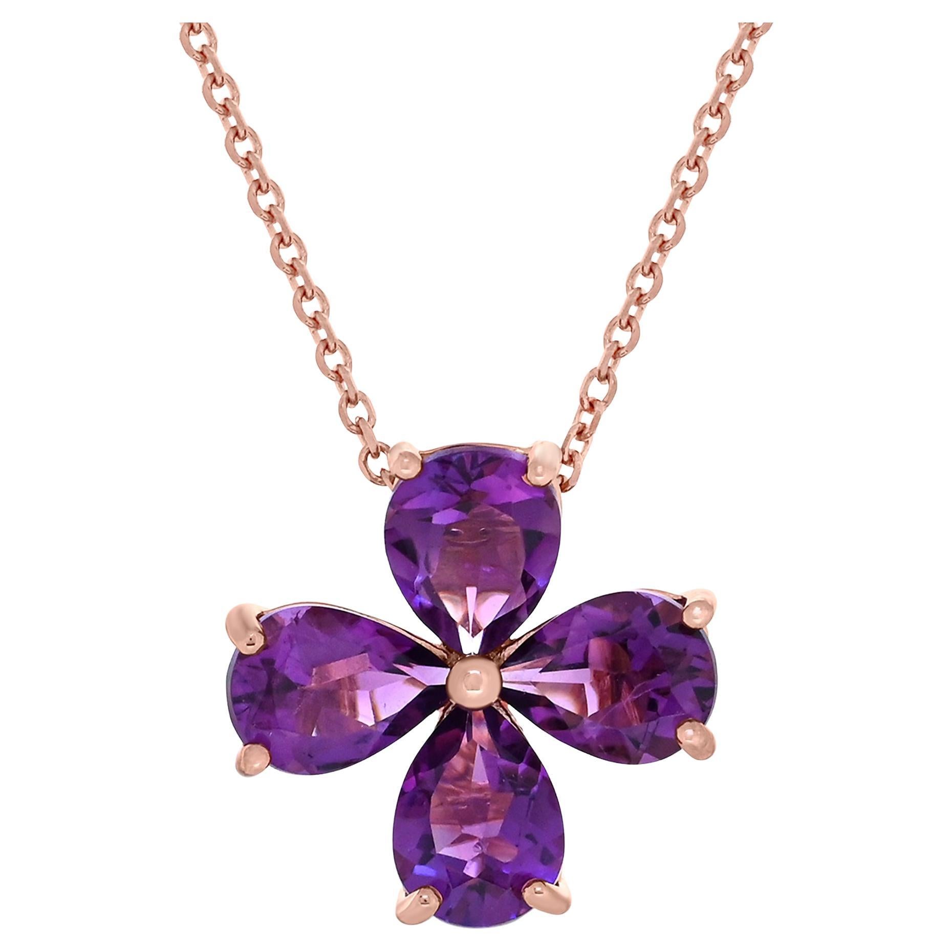 3-3/8 ct. Amethyst Floral Pedant Necklace in 14K Rose Gold over Sterling Silver