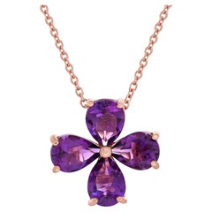 3-3/8 ct. Amethyst-Blumen Pedant-Halskette aus 14K Roségold über Sterlingsilber