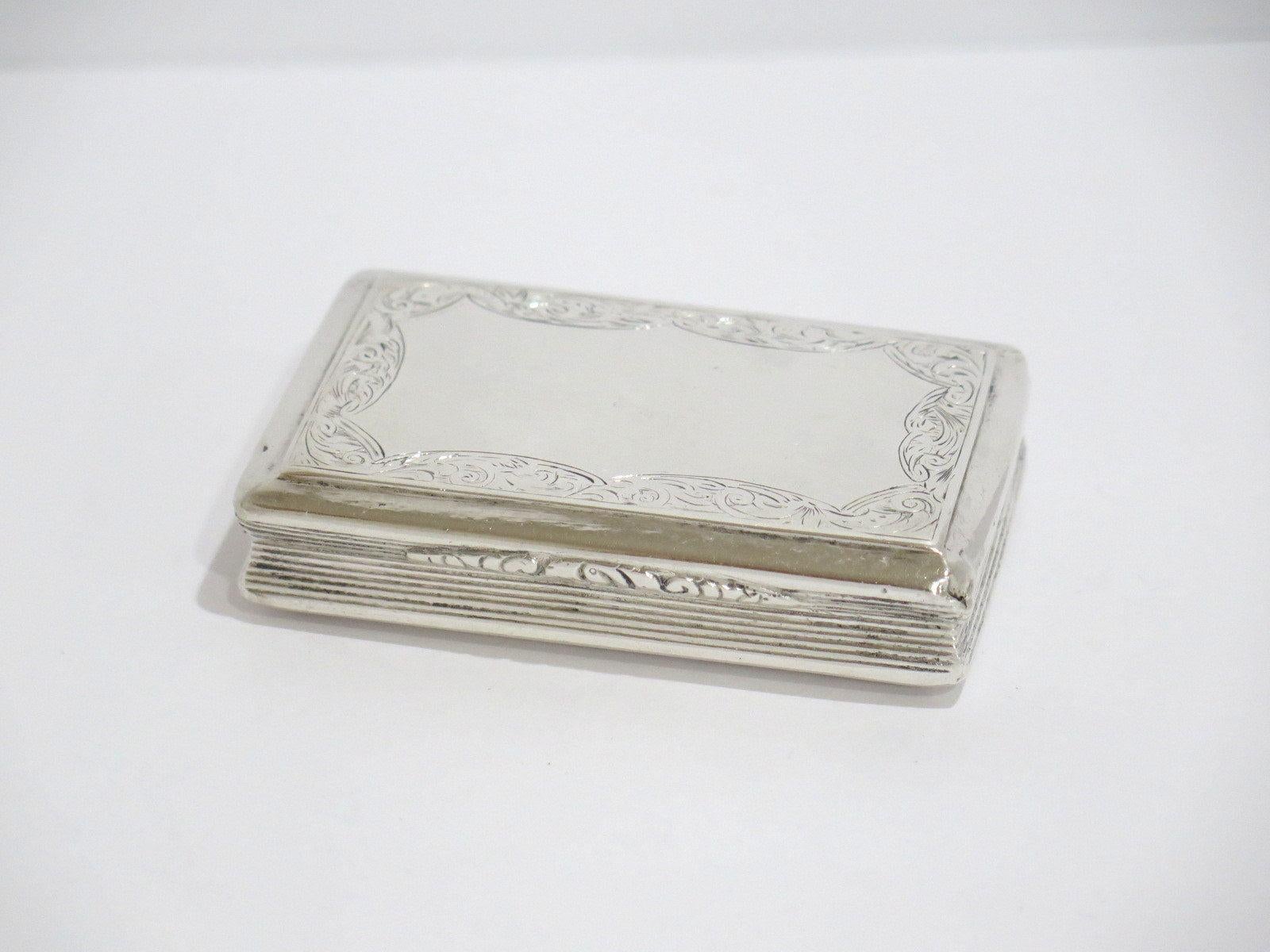 British 3 3/8 in - Sterling Silver Antique English 1844 Floral Scroll Snuff Box