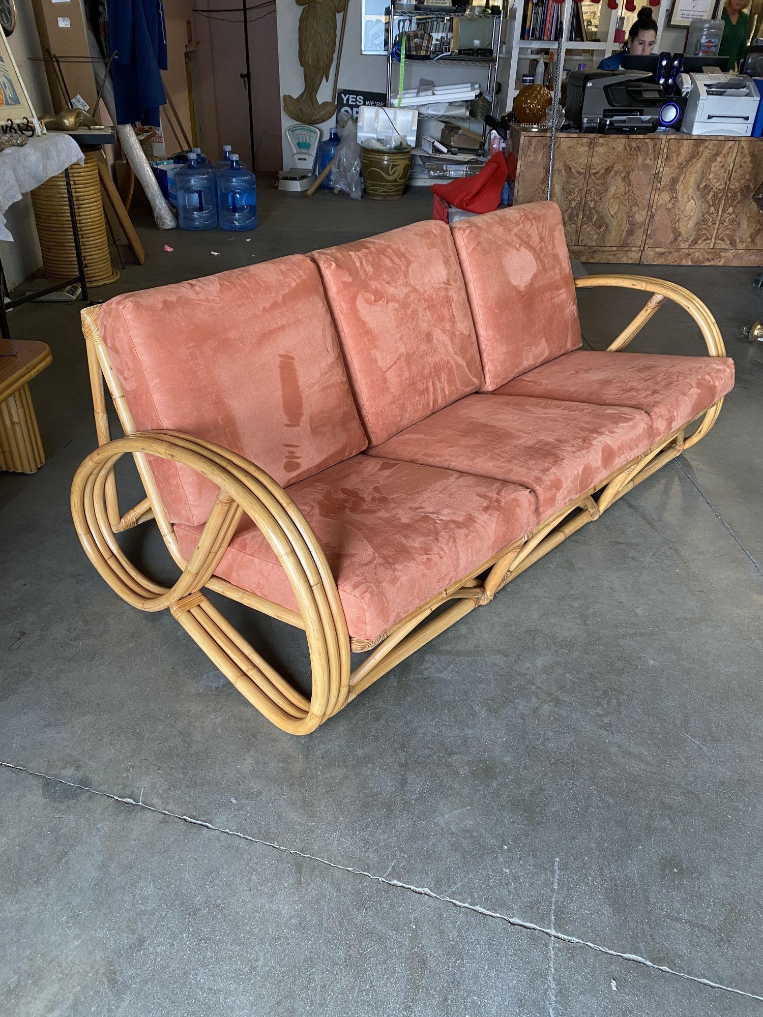 Mid-20th Century 3/4 3-Strand Reverse Round Pretzel Rattan Chair & Sofa Livingroom Set