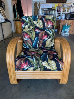 3/4 3-Strand Round Pretzel Rattan Lounge Chair with Barkcloth Cushions