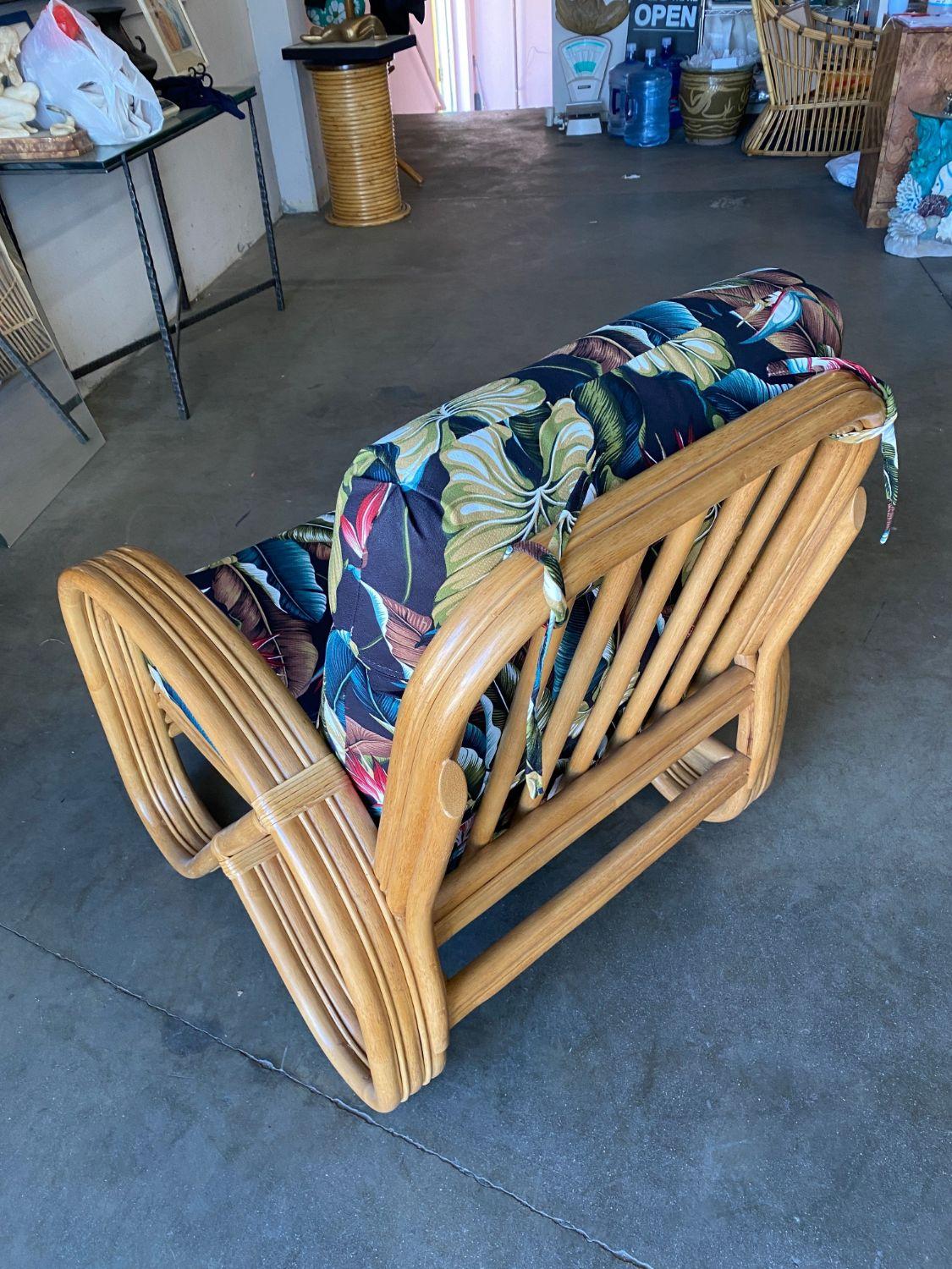 3/4 3-Strand Round Pretzel Rattan Lounge Chair with Barkcloth Cushions 2