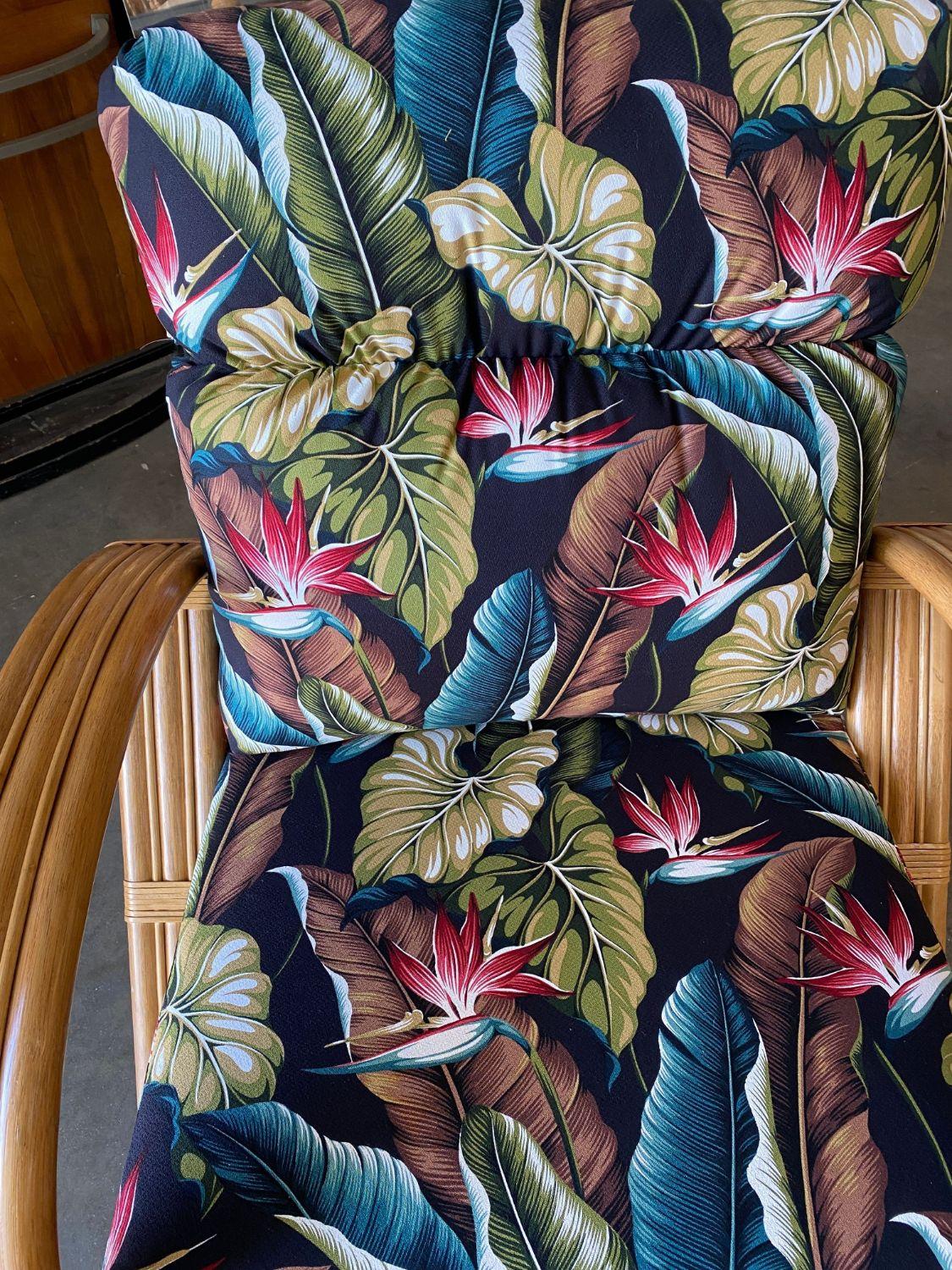 3/4 3-Strand Round Pretzel Rattan Lounge Chair with Barkcloth Cushions 3