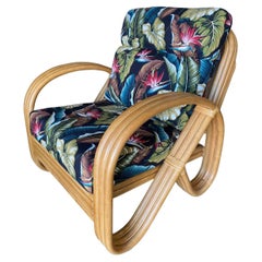 3/4 3-Strand Round Pretzel Rattan Lounge Chair with Barkcloth Cushions