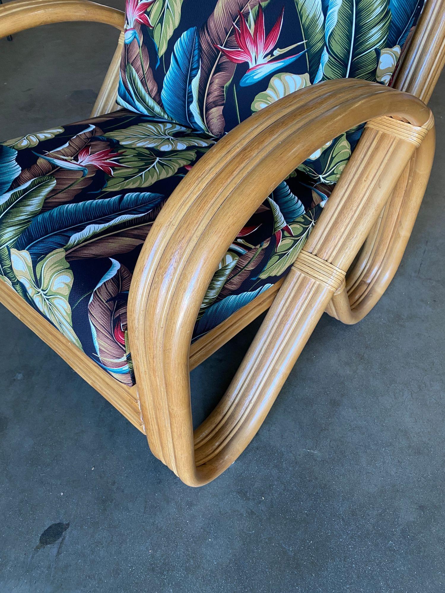 Restored 3/4 3-Strand Round Pretzel Rattan Lounge Chair with Otttoman 6