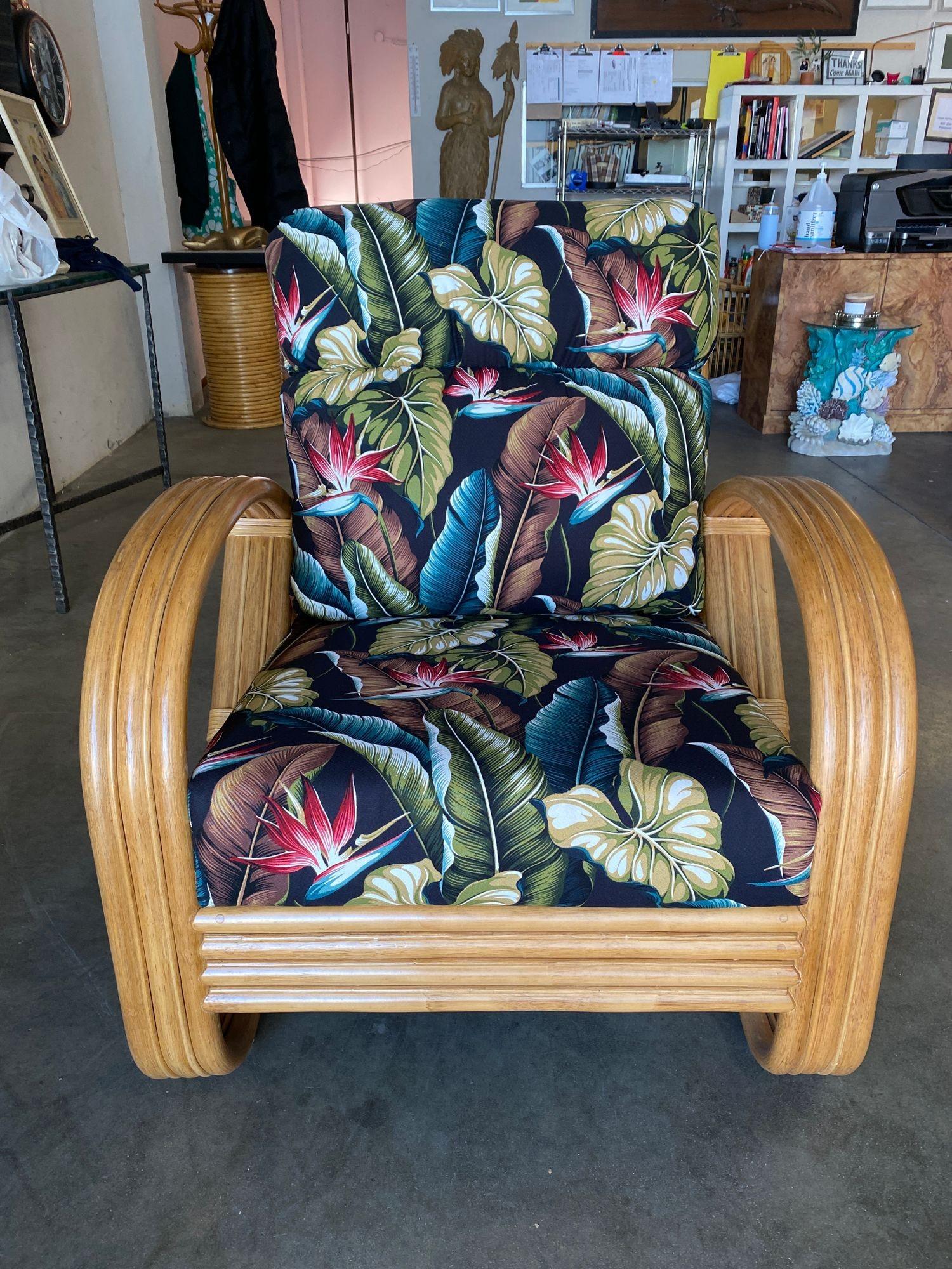 Restored 3/4 3-Strand Round Pretzel Rattan Lounge Chair with Otttoman In Excellent Condition In Van Nuys, CA