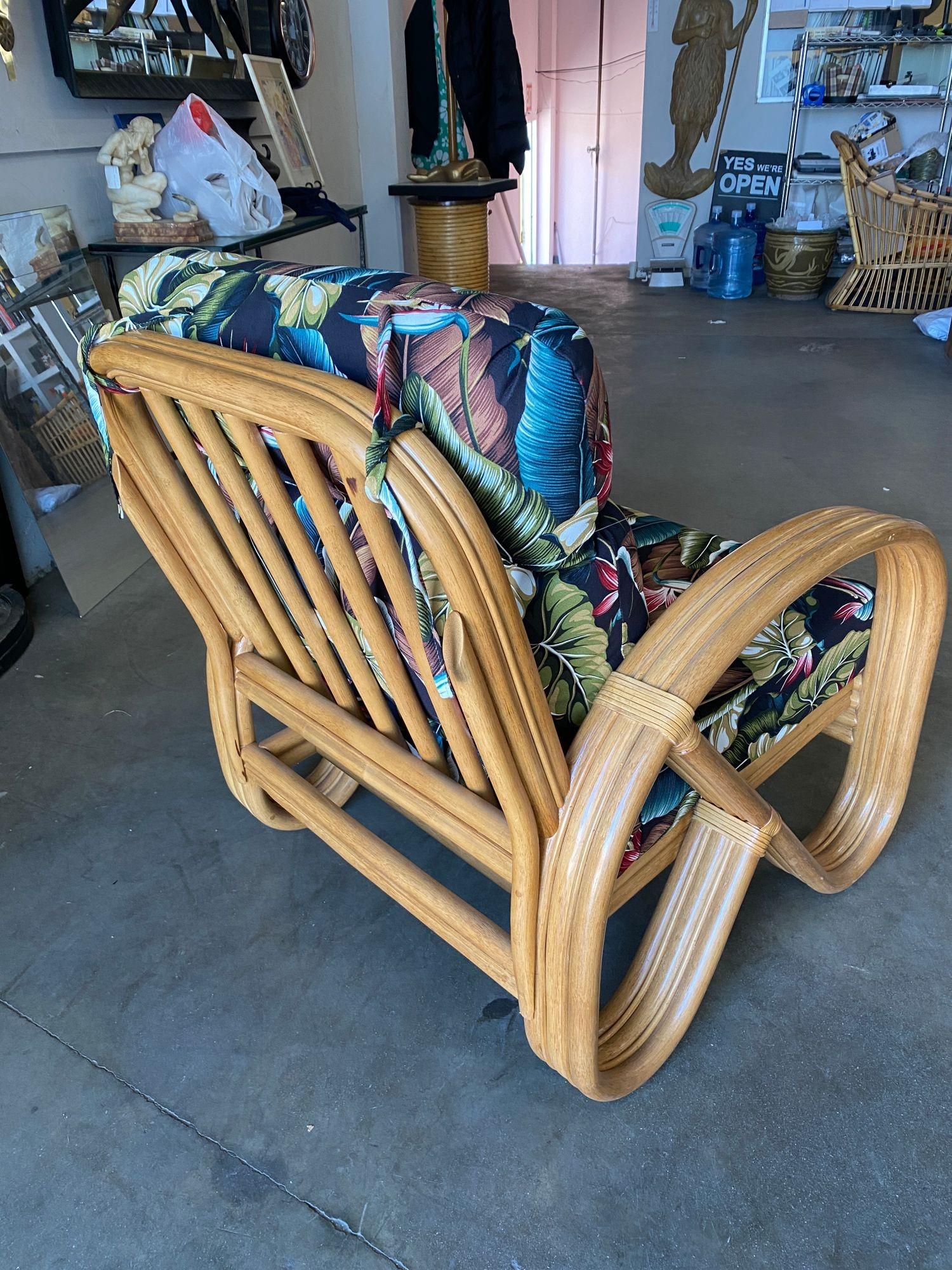 Restored 3/4 3-Strand Round Pretzel Rattan Lounge Chair with Ottoman For Sale 4