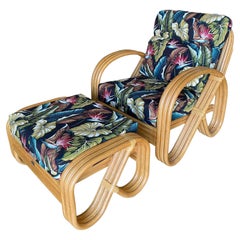 Restored 3/4 3-Strand Round Pretzel Rattan Lounge Chair with Otttoman