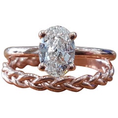 3/4 Carat 14 Karat Rose Gold Oval Engagement Ring, Oval Engagement Ring Set