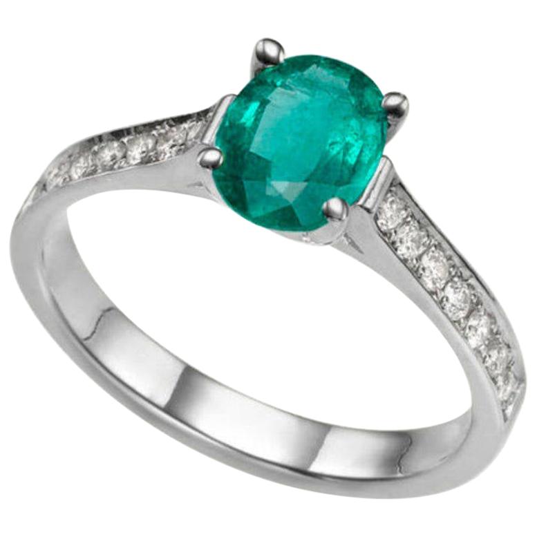 3/4 Carat 14 Karat White Gold Oval Emerald Engagement Ring