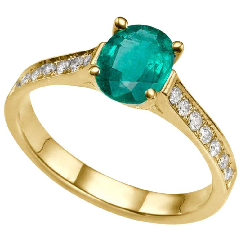 3/4 Carat 14 Karat Yellow Gold Oval Emerald Engagement Ring
