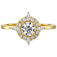 3/4 Carat 14 Karat Yellow Gold Round Diamond Ring, Victorian Diamond Ring