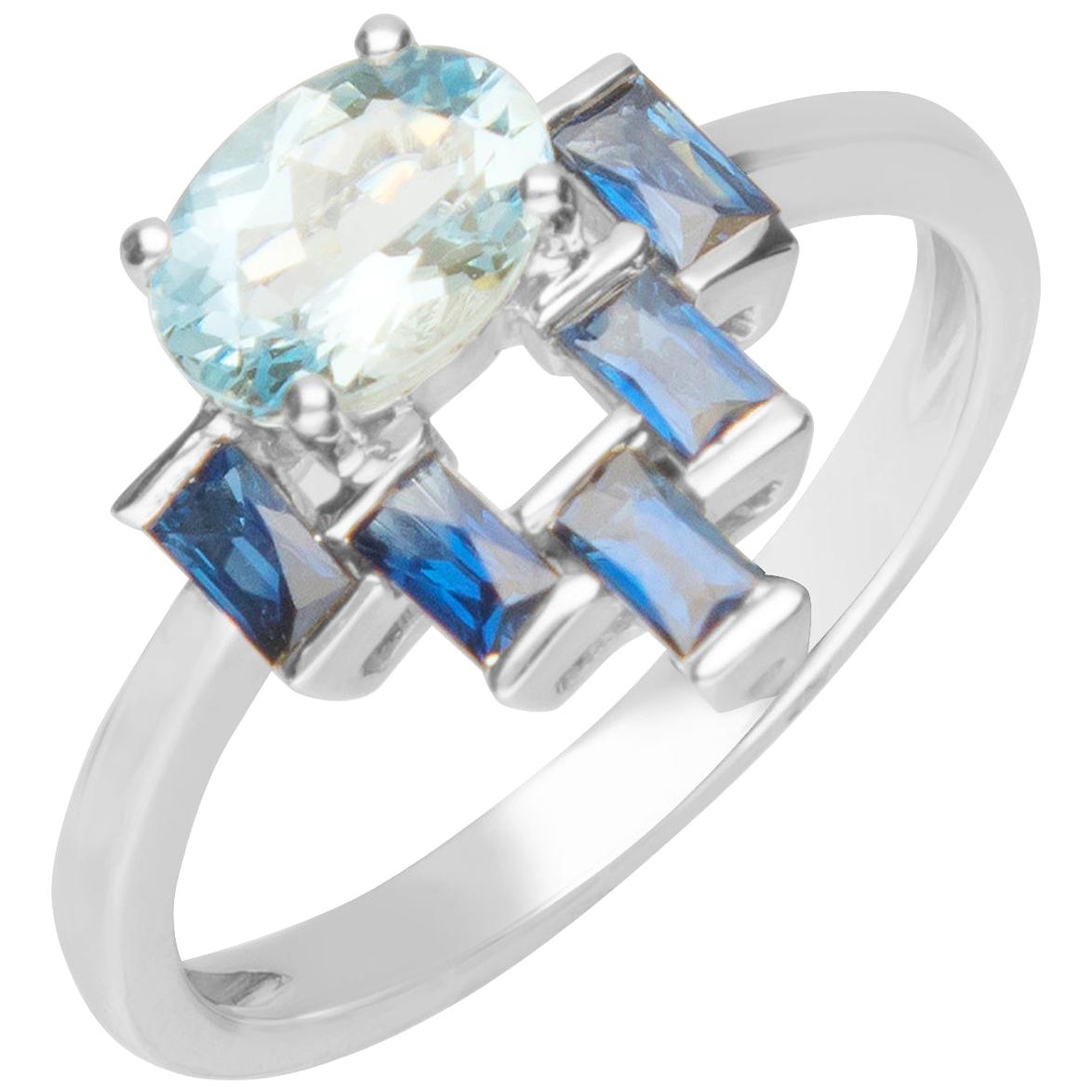 3/4 Carat Aquamarine and Blue Sapphire 18 Karat Cocktail Ring