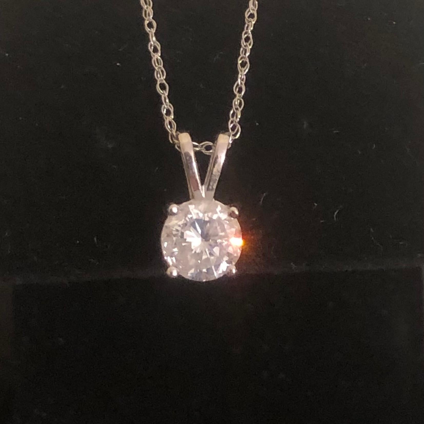 3/4 Carat Ct 1 Real Natural Solitaire Round Diamond Pendant Necklace 14k Gold In New Condition For Sale In New York, NY