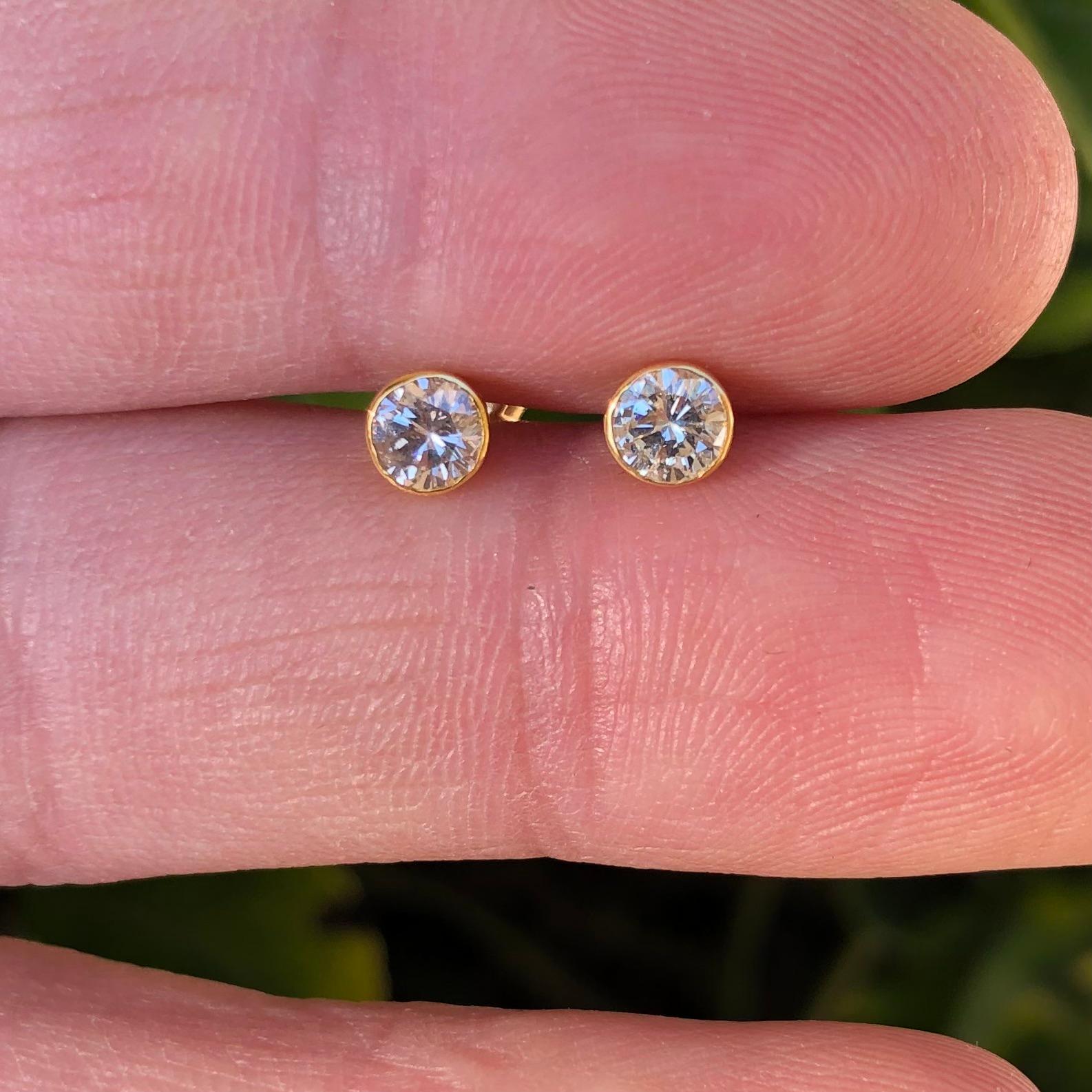 Round Cut 3/4 Carat Ct 2 Natural Real Solitaire Diamond Stud Earrings 14k Yellow Gold For Sale
