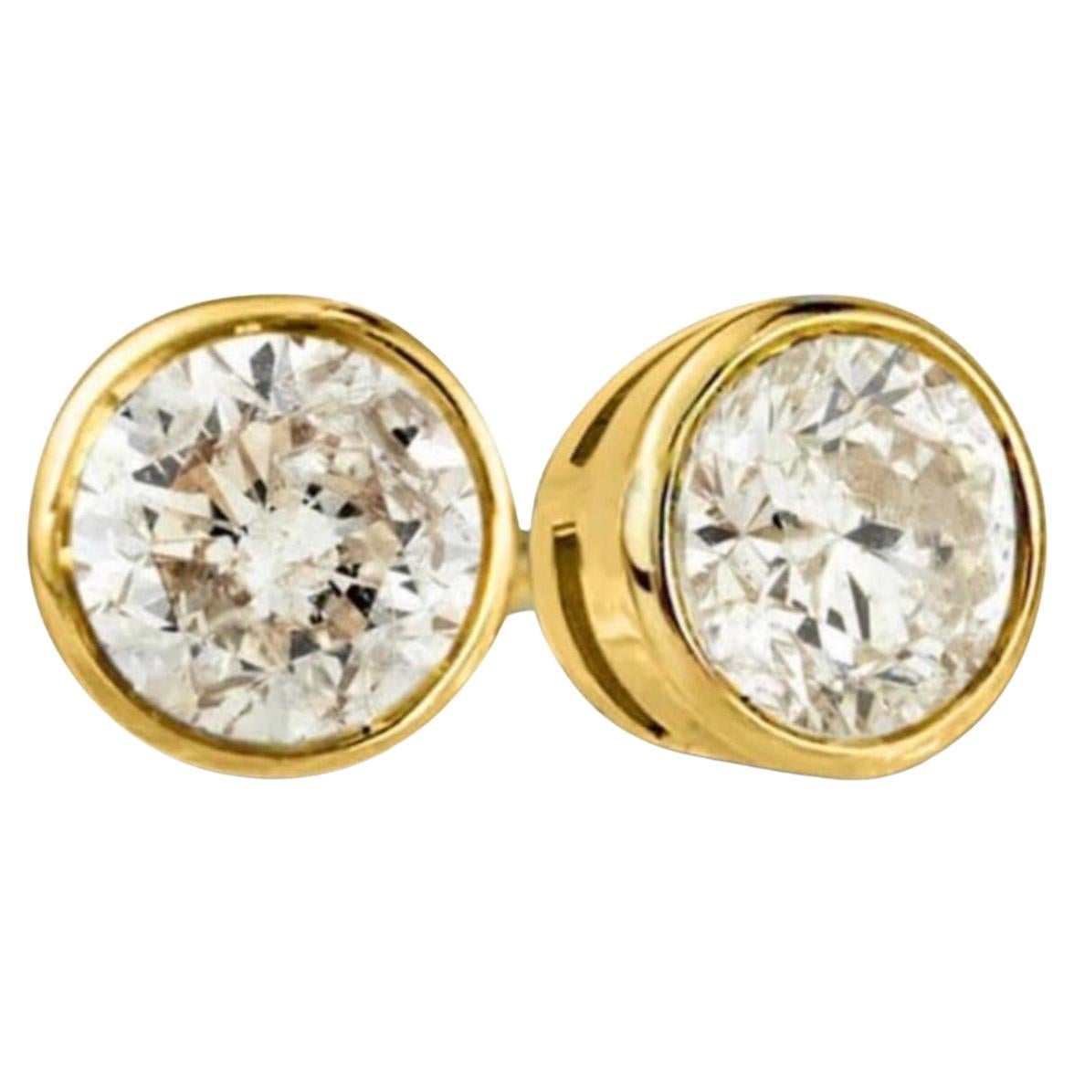3/4 Carat Ct 2 Natural Real Solitaire Diamond Stud Earrings 14k Yellow Gold For Sale