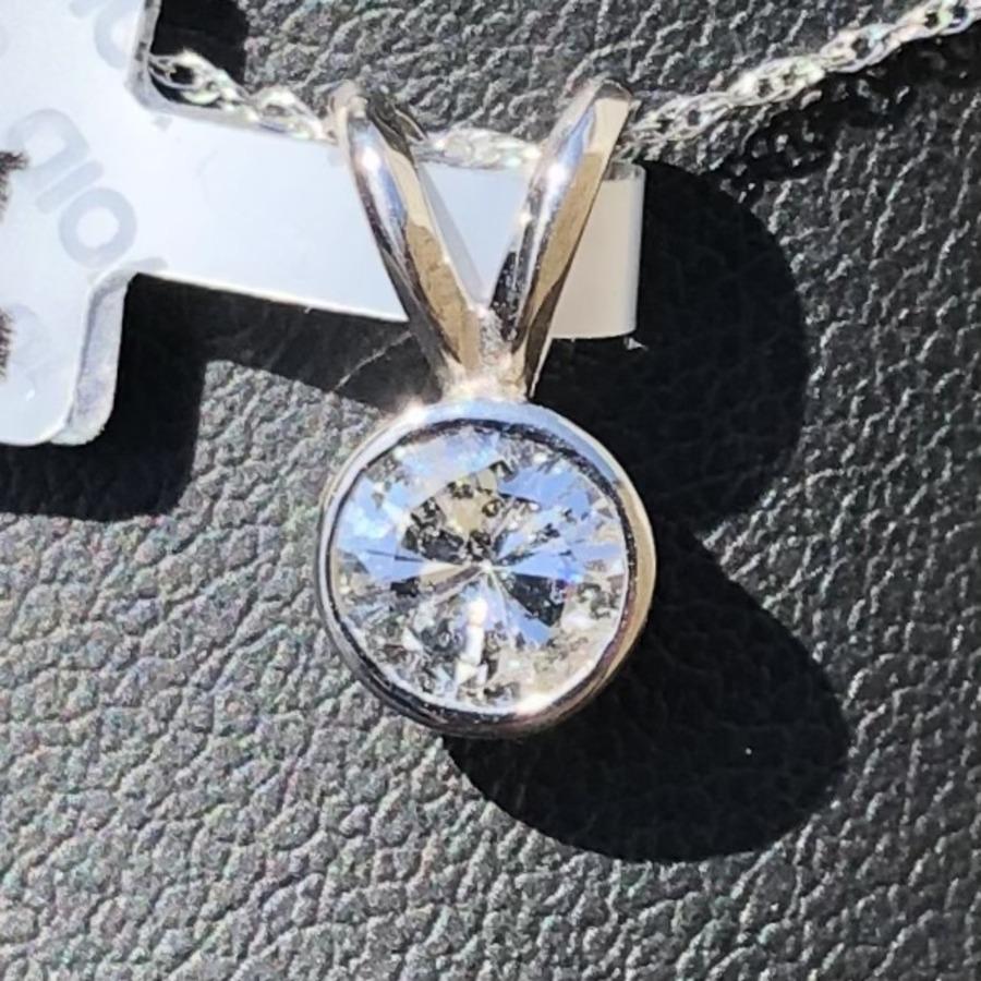 Round Cut 3/4 Carat Ct Real Natural Solitaire Bezel Diamond Pendant Necklace 14k Gold 2 For Sale