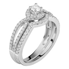 Antique 3/4 carat Certified Diamond Engagement Ring & Band 14 Karat White Gold