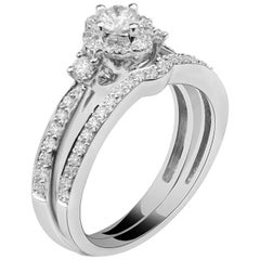 Antique 3/4 Carat Certified Diamond Engagement Ring & Band 14 Karat White Gold