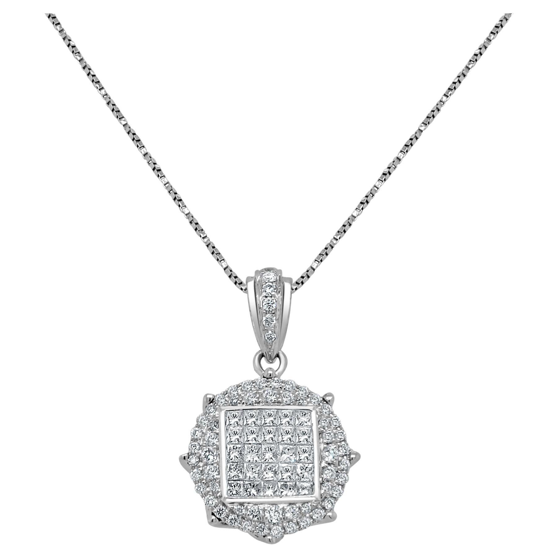 3/4 Carat diamond pendant necklace in 18K white gold For Sale