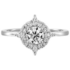 3/4 Carat GIA Diamond Engagement Ring, Vintage Halo 18 Karat White Gold Ring