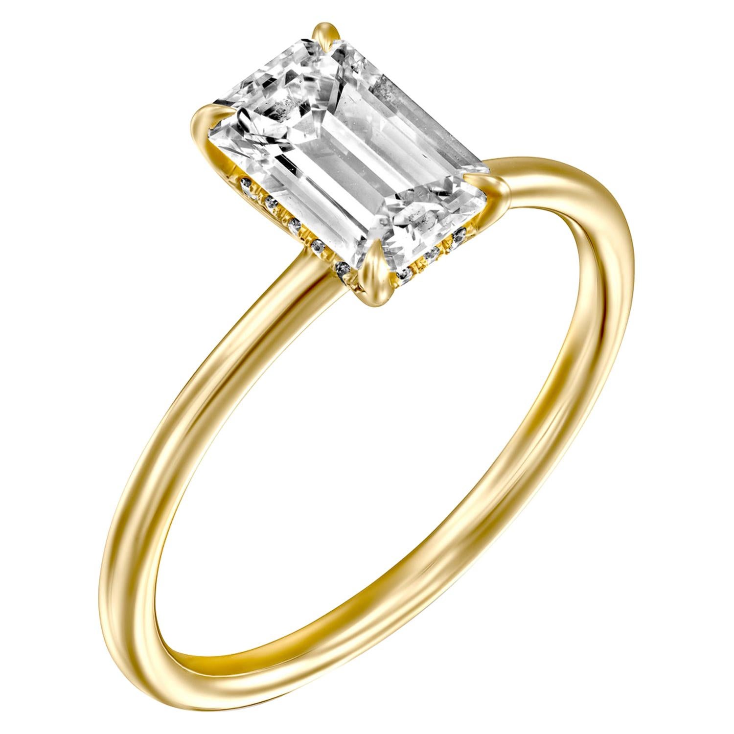 3/4 Carat GIA Diamond Ring, Solitaire Emerald Cut 18 Karat Yellow Gold