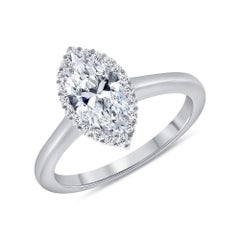3/4 Carat Halo Marquise Cut Diamond Engagement Ring Yellow Gold
