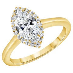 3/4 Carat Halo Marquise Cut Diamond Engagement Ring Yellow Gold