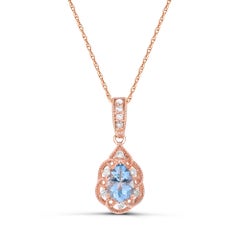 3/4 ct. 14K Rose Gold Pear Aquamarine with Diamond Accent Drop Pendant Necklace
