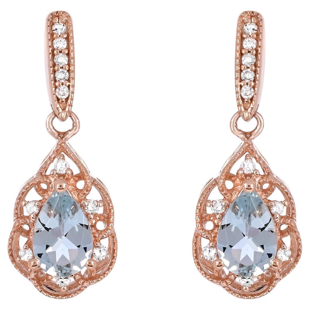3/4 ct. Aquamarine and A-quality Round Diamond Accent Earrings in 14K Rose Gold For Sale