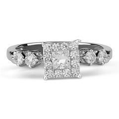 3/4 Carat Certified Diamond Square Ring in 14 Karat White Gold