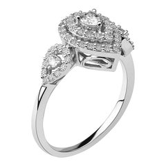 3/4 Carat Set of 2 Certified Diamond Engagement Ring/Band in 14 Karat White Gold