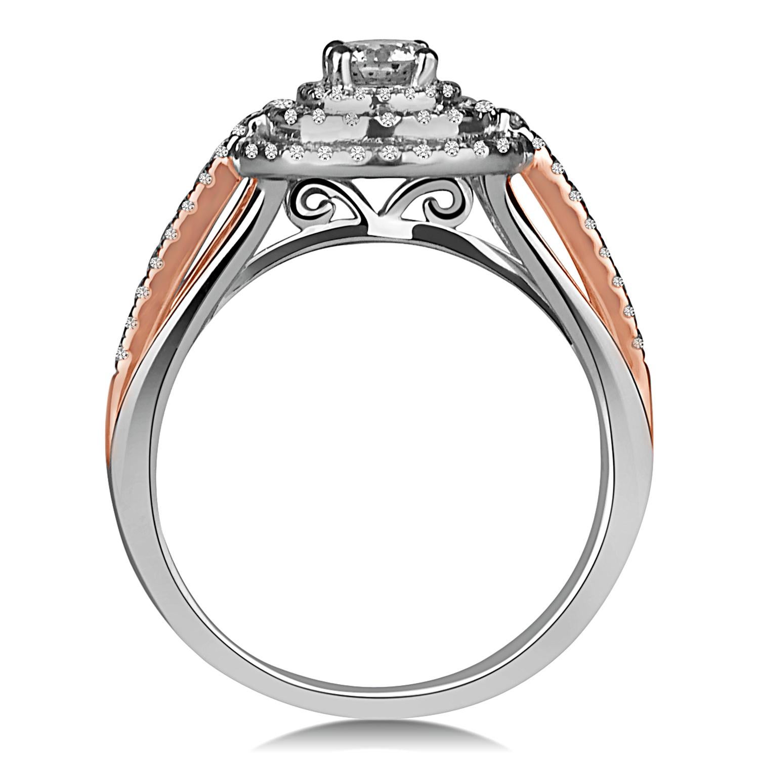 Round Cut 3/4 Carat Triple Halo Certified Diamond Ring in 14 Karat For Sale